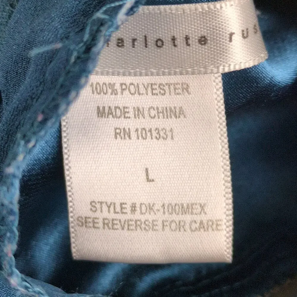 Charlotte Russo Sz L Strapless Babydoll High Waist Blue‎ Floral Sheer Maxi Dress